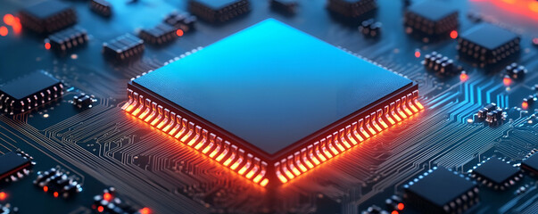 Poster - Glowing CPU on circuit board, tech background (1)