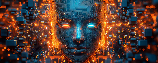 Poster - AI Face Circuit Board Glow