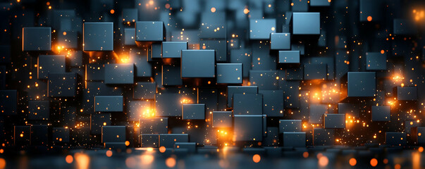 Poster - Glowing Cubes, Digital Background, Abstract