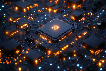 Poster - Glowing CPU on circuit board, tech background (2)