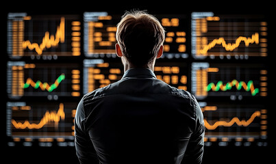 Poster - Trader analyzing market data on screens