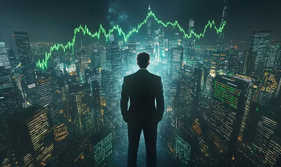 Poster - Cityscape Businessman Night Graph Success