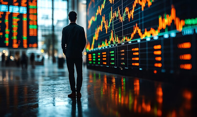 Poster - Investor observing market data, exchange floor