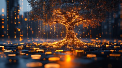 Wall Mural - Digital Tree of Life: A Glowing Symbol of Technological Growth