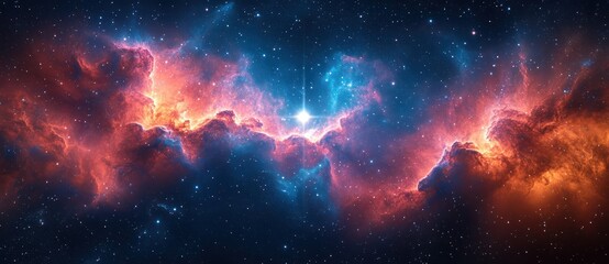 Wall Mural - Cosmic Nebula with Swirling Pink and Blue Gases Illuminated by Bright Stars in a Vibrant Night Sky