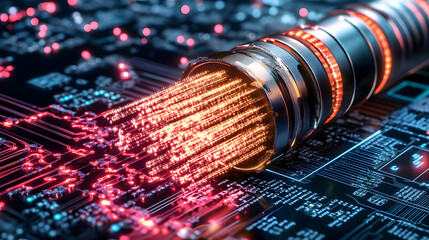 Poster - Vibrant digital connections emerging from a circuit board, symbolizing technology and innovation