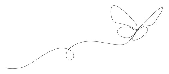 Butterfly in One continuous line drawing. Beautiful flying moth for wellbeing beauty or spa salon logo and divider concept in simple linear style eps 10