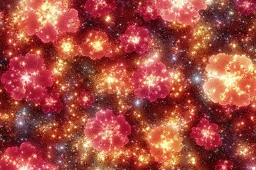 Wall Mural - cosmic flower field abstract art depicting a vibrant galaxy of glowing flowers