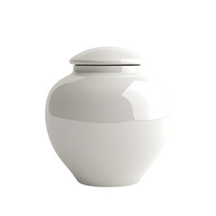 Poster - The image shows a simple white ceramic jar with a lid against a plain white background.  It appears to be a clean and minimalist design.