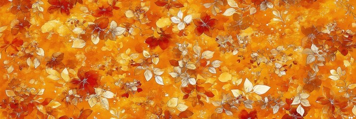 Canvas Print - Autumn leaves pattern, orange background, fall foliage texture, textile design