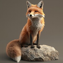 Canvas Print - A red fox sits on a rock. AI.