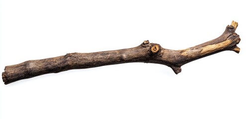 Dry brown tree branch isolated on white background.