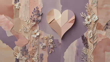 Wall Mural - A dreamy abstract collage featuring soft pastel tones like blush pink, lavender, and light beige