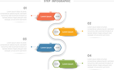 Colorful Modern Business vector infographic design template with icons and 4 options or steps. Can be used for process diagram, presentations, workflow layout, banner, flow chart, info graph