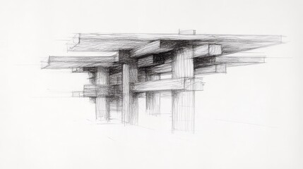 Poster - Architectural Sketch Abstract Wooden Structure Design
