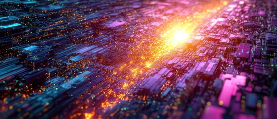 Wall Mural - Abstract Digital Cityscape: A Glowing Metropolis of Technology