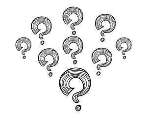 Poster - Set of hand drawn question marks. doodle questions marks. isolated on black and white. vector illustration