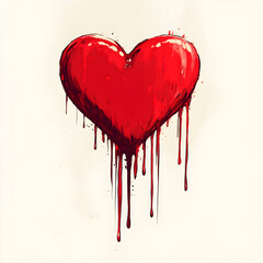 Wall Mural - A bleeding heart illustration dripping red paint