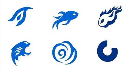 Poster - Blue Abstract Symbols Stylized Animals, Elements, and Shapes