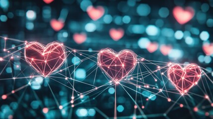 Wall Mural - Digital Hearts: A Network of Love and Connection