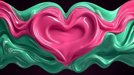 Poster - Vibrant Fusion of Green and Pink, an abstract art piece showcasing dynamic shapes and fluid forms, evoking a sense of movement and emotion.