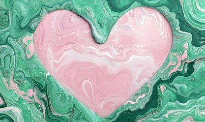 Poster - Swirling Green Heart, an abstract design featuring a vibrant heart shape filled with dynamic green patterns and textures, evoking emotion and energy