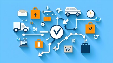 Poster - Supply Chain Strategy Infographic, visual representation of efficient logistics, process optimization, and strategic planning for businesses