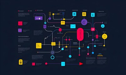 Poster - Cyber Power Dynamics, an infographic illustrating the interconnected flow of cyber influence, data exchange, and digital security measures.