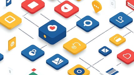 Poster - Interconnected Social Media Network, a vibrant depiction of digital connections and interactions among users in a dynamic online community