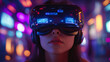 © Ejaz_Creates - A close-up of a woman wearing a virtual reality headset.