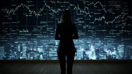 Poster - Businesswoman Analyzing Financial Data Cityscape