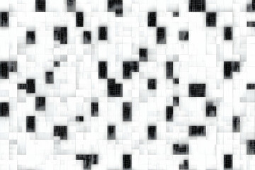 Poster - Abstract 3D white cubes background with black textured squares randomly dispersed throughout.