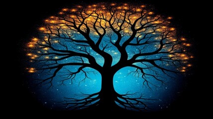 Wall Mural - celestial tree night sky roots and starlit branches