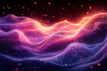 Poster - glowing particles forming abstract waves. vibrant colors and sparkling textures create a mesmerizing