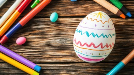 Wall Mural - A printable Easter egg template surrounded by crayons and markers.