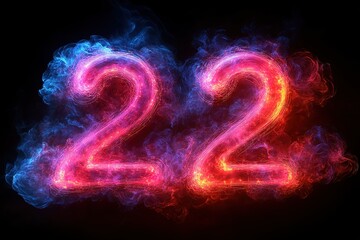 Wall Mural - Number 22 rendered in vibrant, glowing energy. Perfect for celebrating anniversaries, birthdays, or any event related to the number 22.