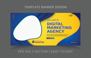 Fototapete - Business Banner template design yellow and blue color with image space