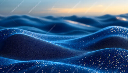 Poster - Digital ocean sunset, data waves, glowing particles