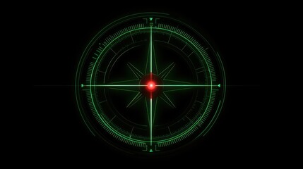 Wall Mural - Futuristic Compass Navigation System:  Green Glowing Digital Compass with Red Target