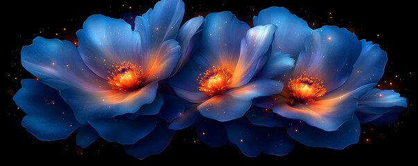 Sticker - Glowing Blue Flowers Dark Background