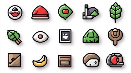 Poster - Colorful Flat Icon Set Food, Objects, and Nature