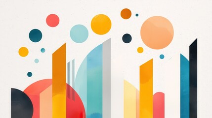 Poster - Abstract Collage with Vibrant Circles and Bars Representing Charts and Graphs in Modern Design