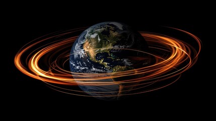 Wall Mural - Global Network: Earth Illuminated by a Fiery Ring of Light