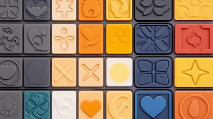 Poster - Colorful Square Tiles with Varied Symbols and Designs