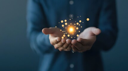 Poster - Conceptual Visualization of Strategic Planning with Hands and Light Particles Representing Ideas and Innovation