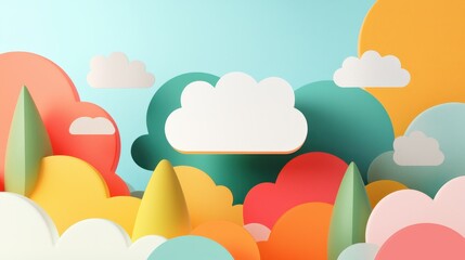 Poster - Creative Digital Symbols Representing Cloud Computing and Modern Work Environment in Vibrant Abstract Style