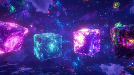 Poster - Cosmic Cubes Glowing Nebula Energy Crystals
