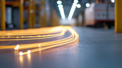 Poster - Dynamic Flow of Light Representing Efficiency in a Modern Industrial Setting with Vibrant Lighting Effects