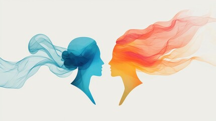 Poster - Ethereal Representation of Customer Satisfaction Through Silhouettes and Flowing Colors in a Serene Background