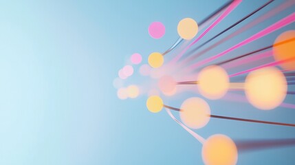Poster - Colorful Light Flowing in Lines Against a Soft Blue Background Creating a Dreamy and Ethereal Atmosphere